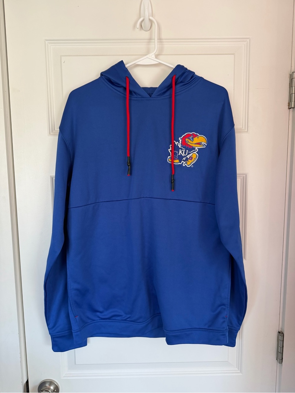 Champion Royal Blue KU Jayhawk Hoodie with Red Drawcords